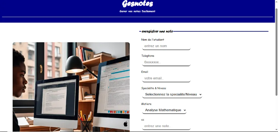 Aperçu de l'application Gesnotes